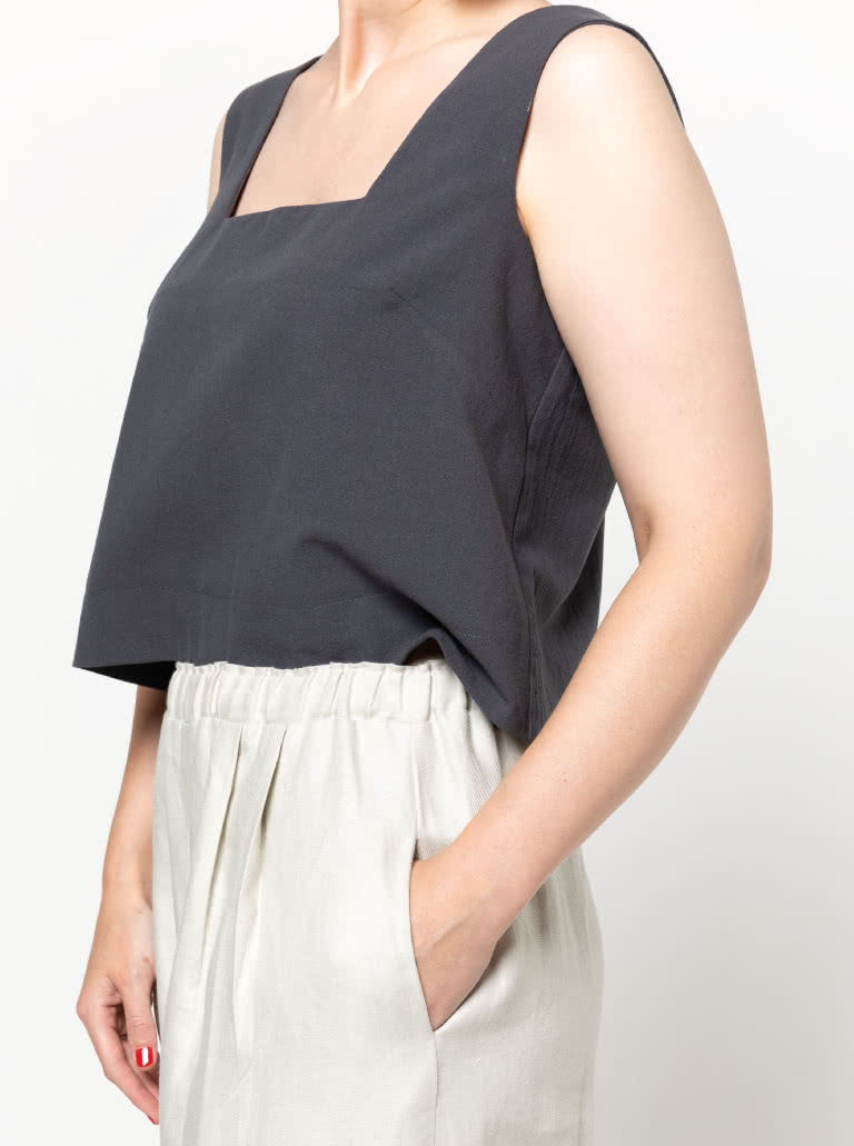 Byron Woven Top By Style Arc - Square shaped sleeveless square neck top which sits just below the waist