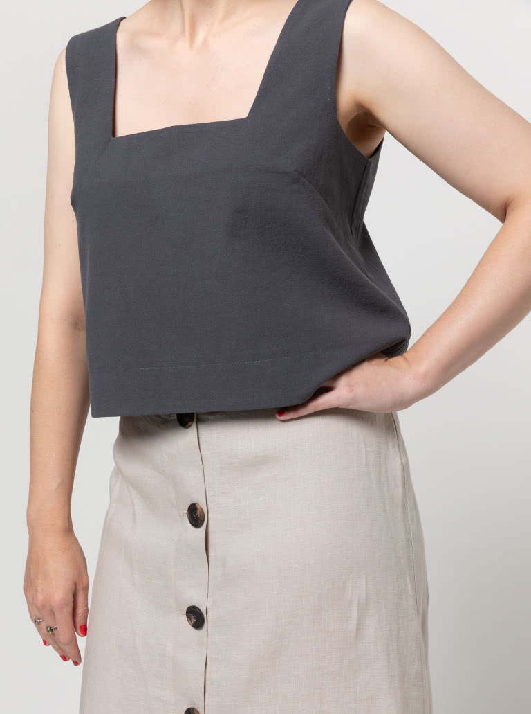 Byron Woven Top By Style Arc - Square shaped sleeveless square neck top which sits just below the waist