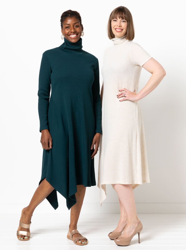 Camile Knit Dress By Style Arc - Knit, pull on dress with a high neck, long sleeves with an asymmetrical hemline.