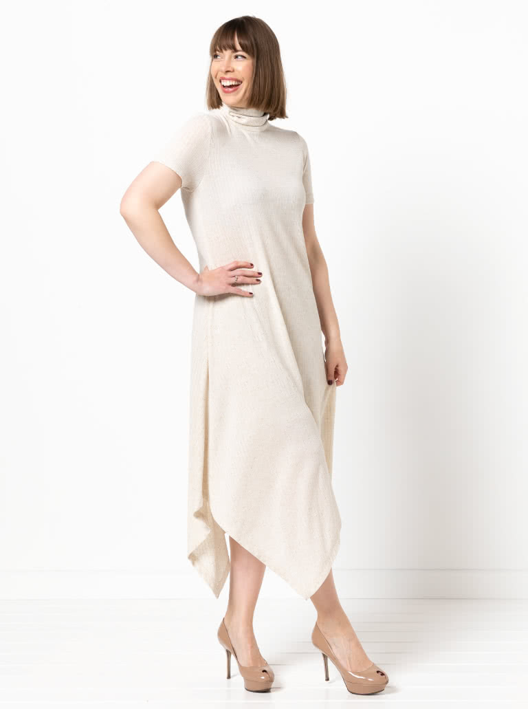 Camile Knit Dress By Style Arc - Knit, pull on dress with a high neck, long sleeves with an asymmetrical hemline.