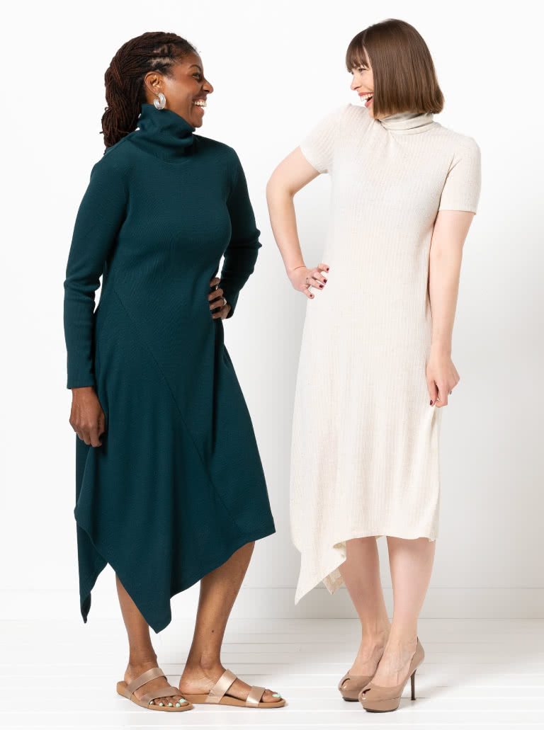 Camile Knit Dress By Style Arc - Knit, pull on dress with a high neck, long sleeves with an asymmetrical hemline.