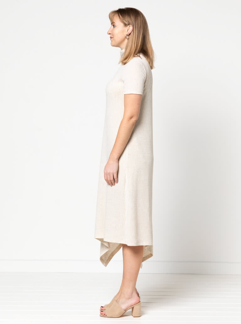 Camile Knit Dress By Style Arc - Knit, pull on dress with a high neck, long sleeves with an asymmetrical hemline.