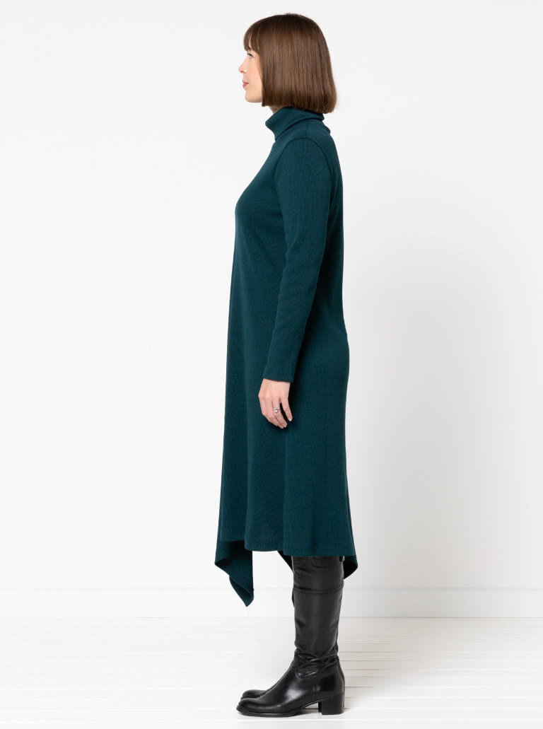 Camile Knit Dress By Style Arc - Knit, pull on dress with a high neck, long sleeves with an asymmetrical hemline.