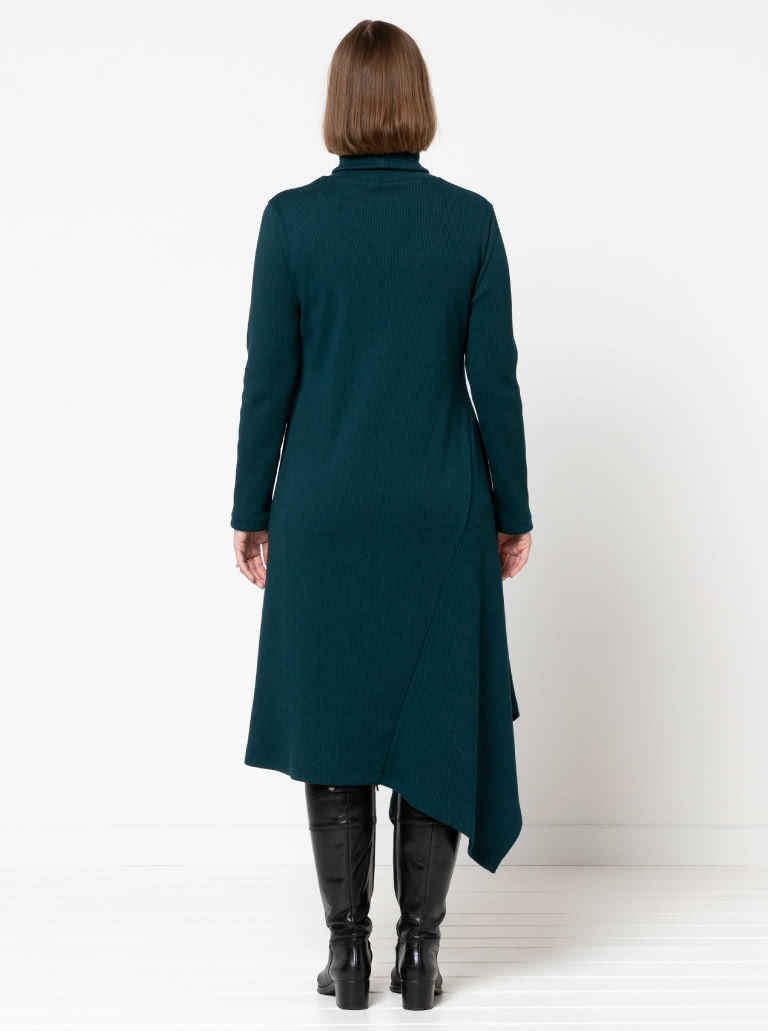 Camile Knit Dress By Style Arc - Knit, pull on dress with a high neck, long sleeves with an asymmetrical hemline.