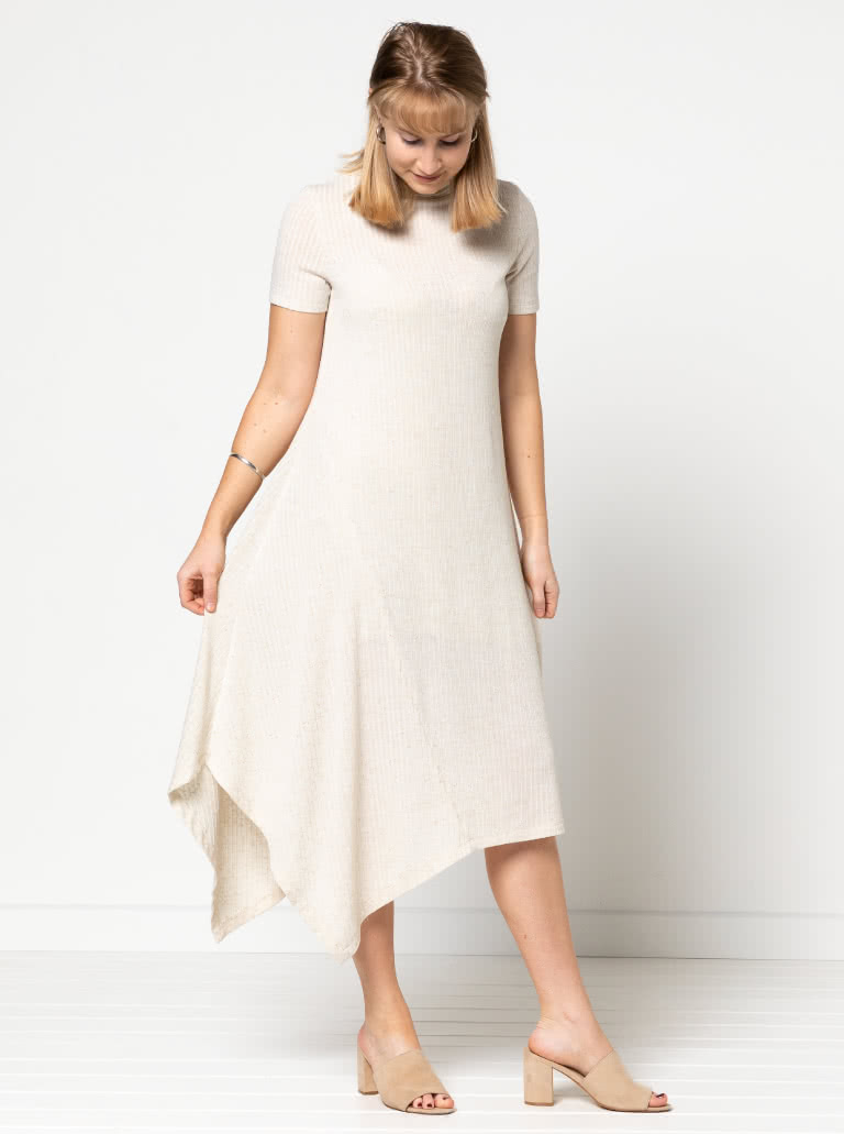 Camile Knit Dress By Style Arc - Knit, pull on dress with a high neck, long sleeves with an asymmetrical hemline.