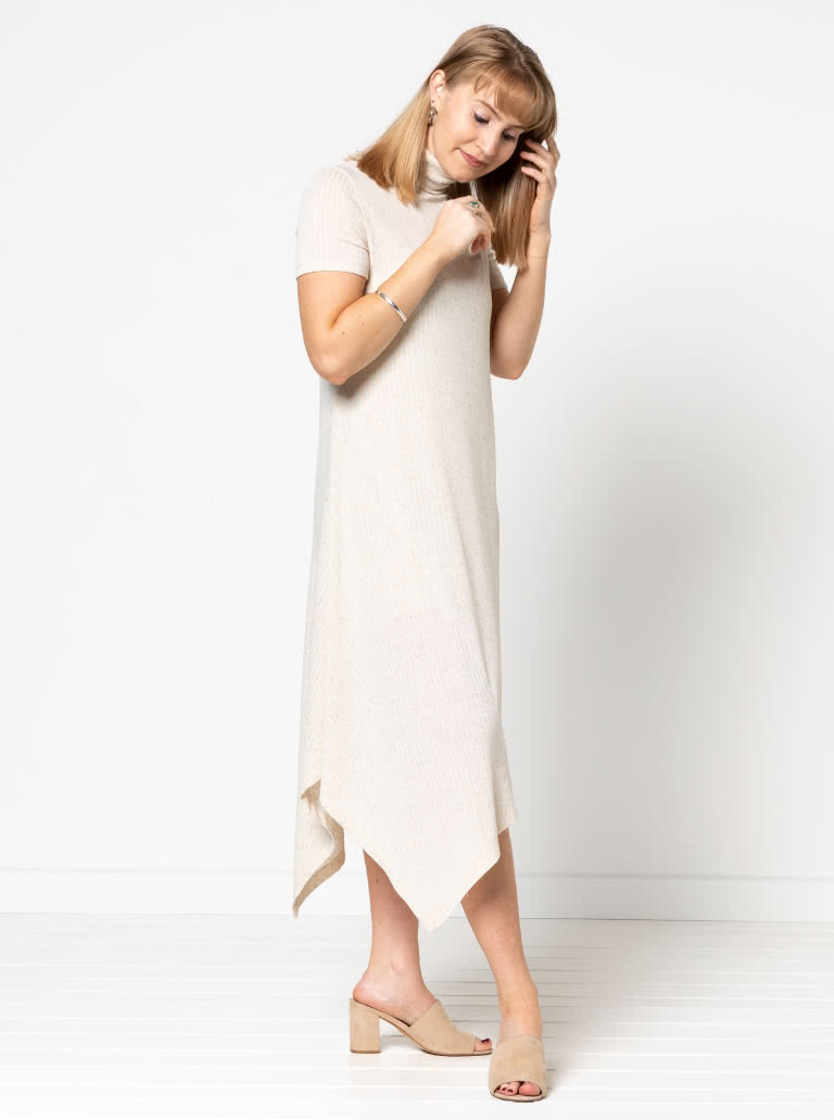 Camile Knit Dress By Style Arc - Knit, pull on dress with a high neck, long sleeves with an asymmetrical hemline.