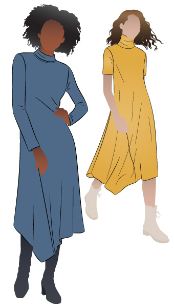 Camile Knit Dress By Style Arc - Knit, pull on dress with a high neck, long sleeves with an asymmetrical hemline.