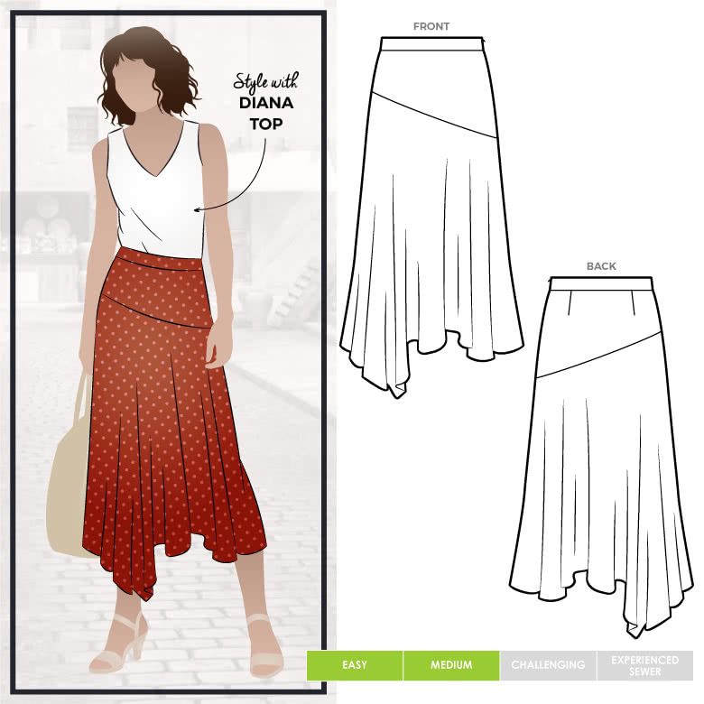 Canterbury Skirt By Style Arc - Feminine asymmetrical skirt featuring a waistband, angled yoke and side zip.