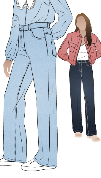 Carlisle Jean By Style Arc - Traditional wide/straight leg jean that sits on the waist. Sewing Tutorial Click here for a step by step tutorial for the Carlisle Jean