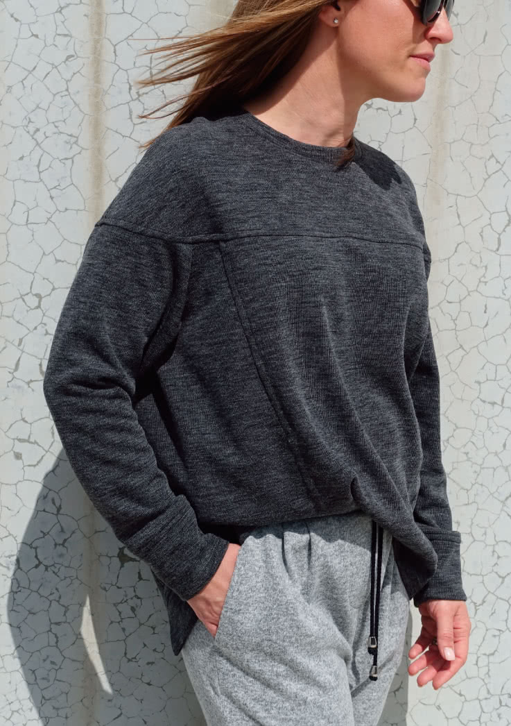 Carlsson Sweater Sewing Pattern By Style Arc - Square shaped windcheater with shaped yoke and design lines.