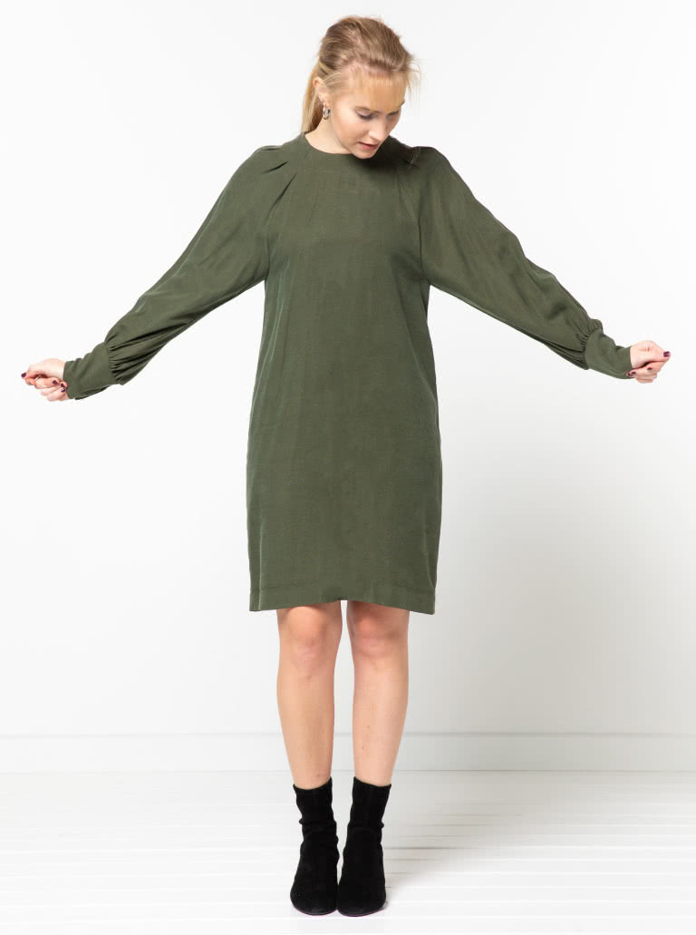 Catalina Designer Dress Sewing Pattern By Style Arc - Designer long blouson sleeve dress or top.