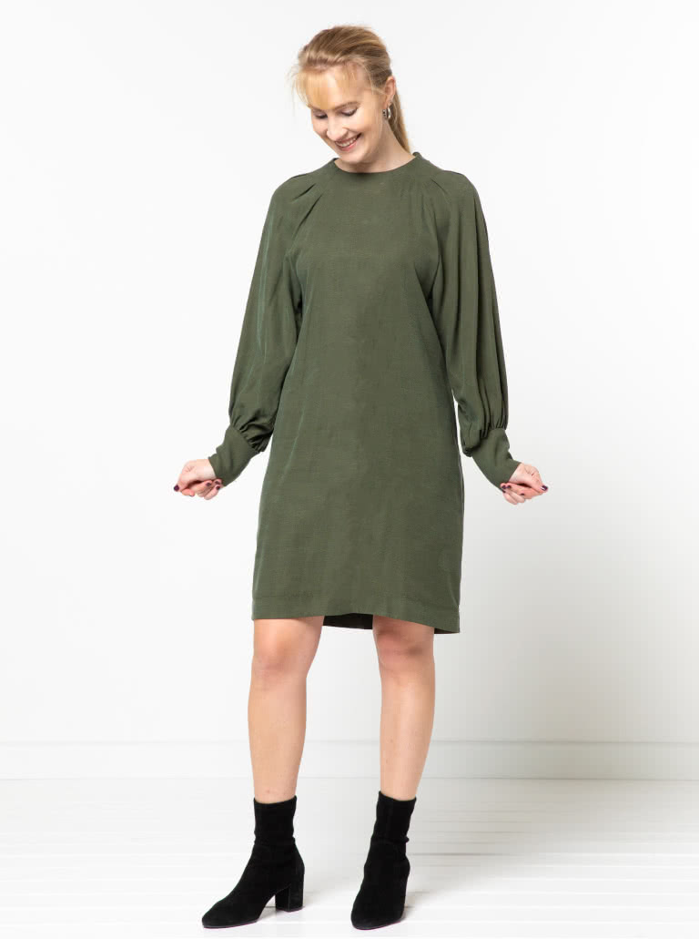 Catalina Designer Dress Sewing Pattern By Style Arc - Designer long blouson sleeve dress or top.