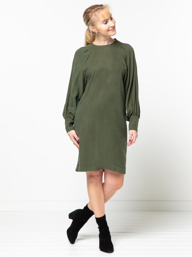 Catalina Designer Dress Sewing Pattern By Style Arc - Designer long blouson sleeve dress or top.