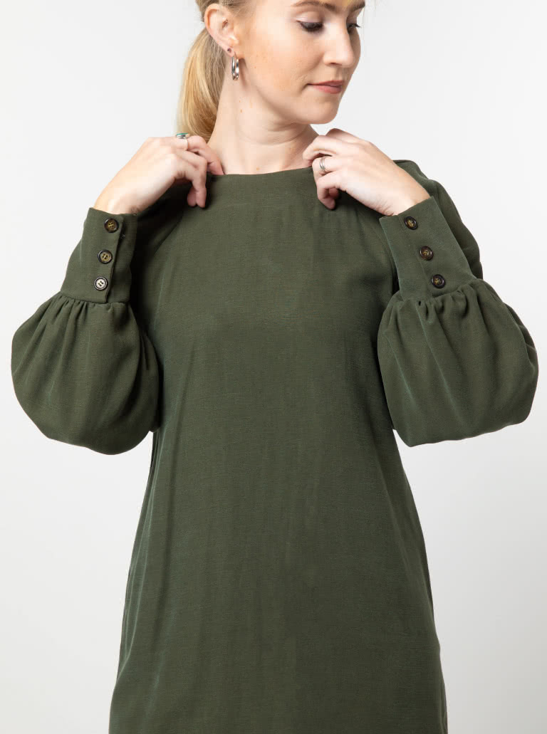 Catalina Designer Dress Sewing Pattern By Style Arc - Designer long blouson sleeve dress or top.