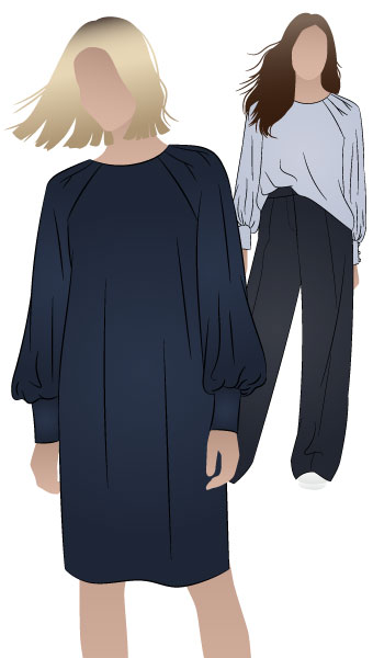 Catalina Designer Dress By Style Arc - Designer long blouson sleeve dress or top.