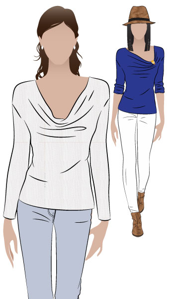 Cate's Cousin Top By Style Arc - Cowl neck top with long sleeve and fashionable hemline