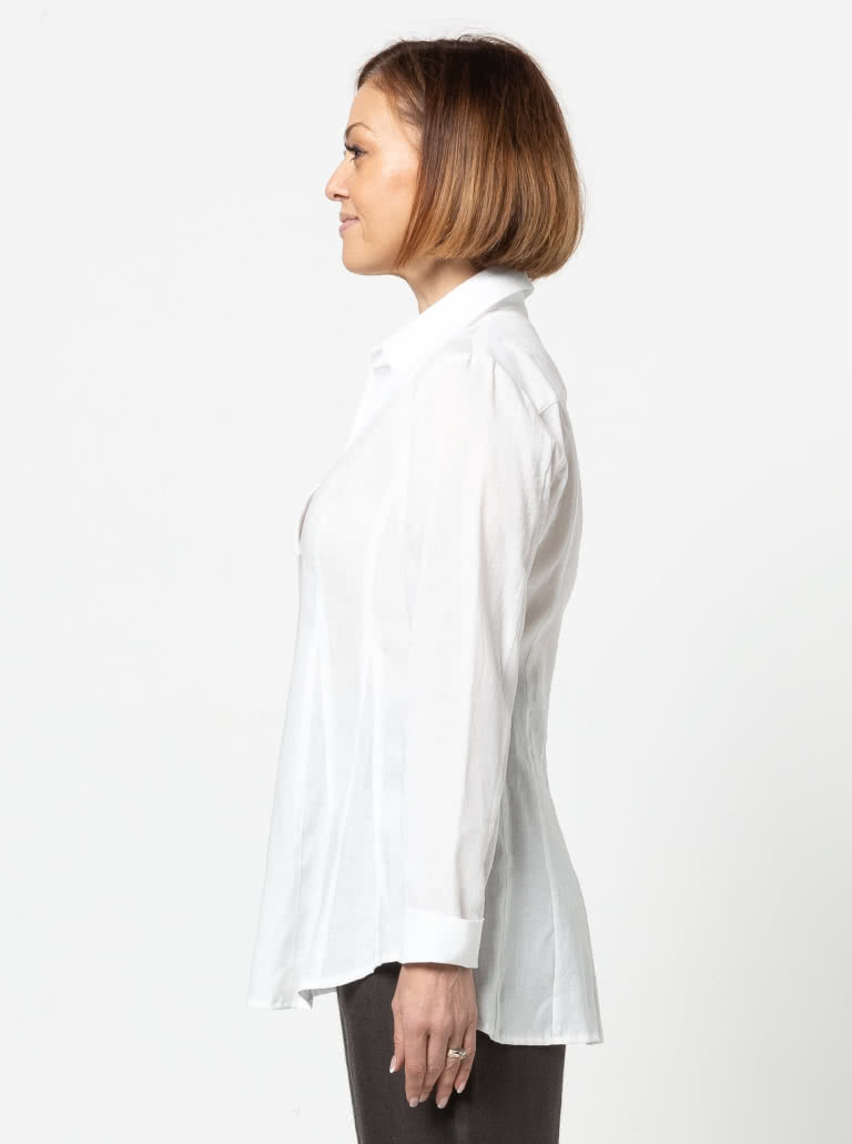 Celeste Woven Shirt By Style Arc - Designer panelled shirt with inserts, shirt collar and long sleeves