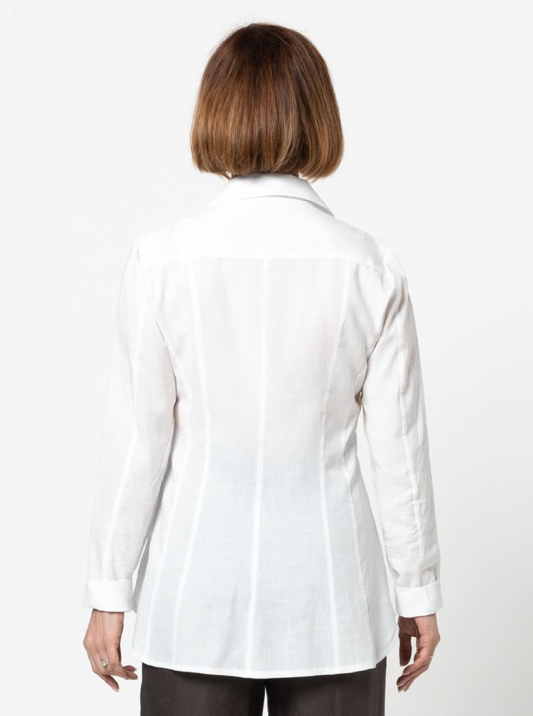Celeste Woven Shirt By Style Arc - Designer panelled shirt with inserts, shirt collar and long sleeves