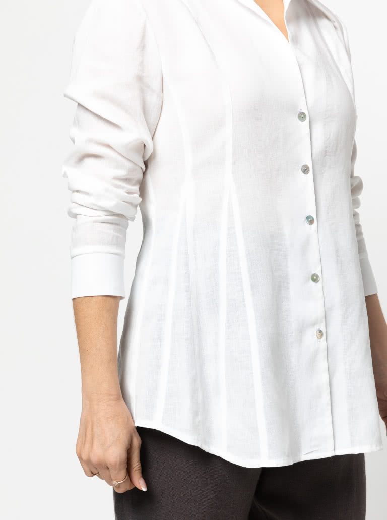 Celeste Woven Shirt By Style Arc - Designer panelled shirt with inserts, shirt collar and long sleeves