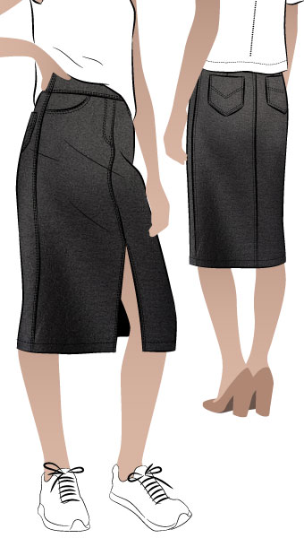 Charlie Stretch Woven Skirt By Style Arc - Pull on stretch woven jean skirt with hidden elastic waist