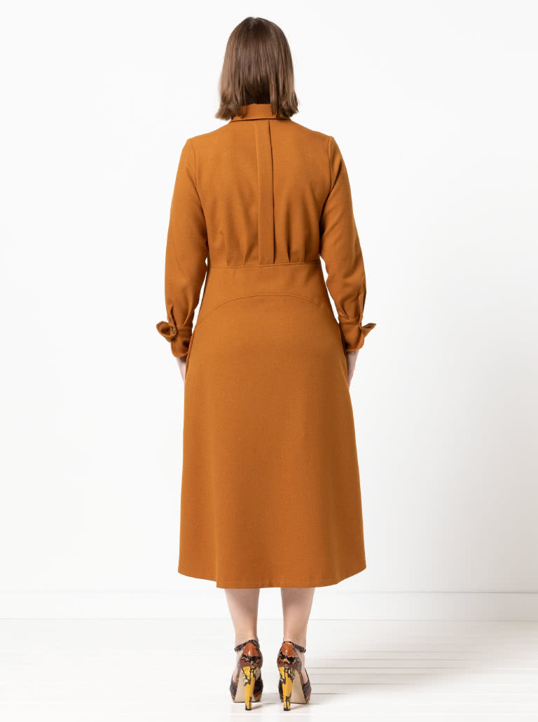 Christina Woven Dress By Style Arc - Button through long sleeved shirt maker dress featuring a mid-body fitted yoke