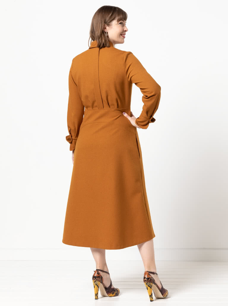 Christina Woven Dress By Style Arc - Button through long sleeved shirt maker dress featuring a mid-body fitted yoke