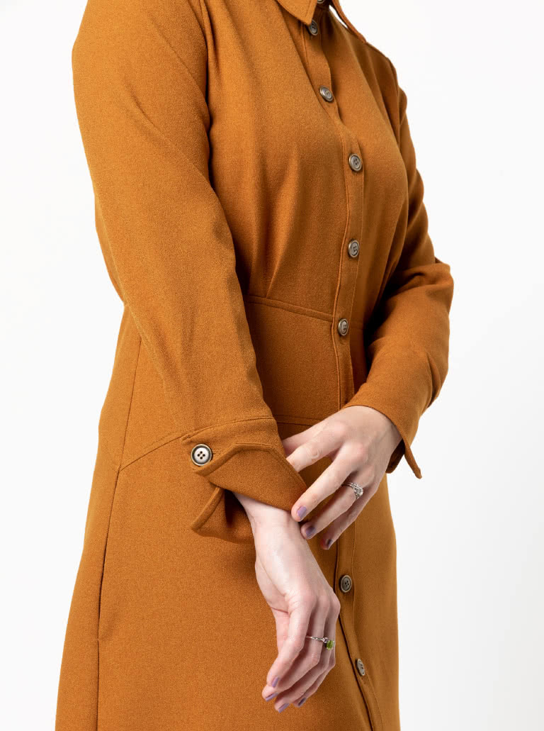 Christina Woven Dress By Style Arc - Button through long sleeved shirt maker dress featuring a mid-body fitted yoke