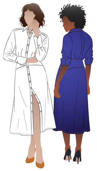 Christina Woven Dress By Style Arc - Button through long sleeved shirt maker dress featuring a mid-body fitted yoke