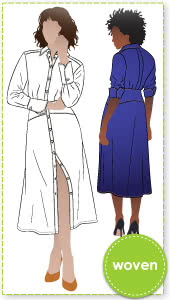 Christina Woven Dress By Style Arc - Button through long sleeved shirt maker dress featuring a mid-body fitted yoke