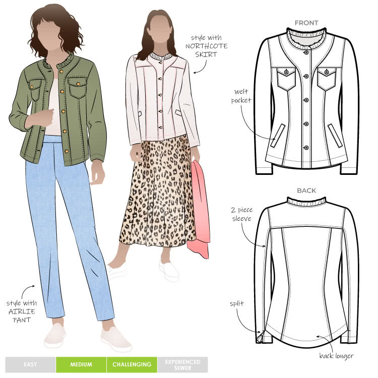 Cindy Jeans Jacket Sewing Pattern By Style Arc - Fabulous slightly fitted stretch jeans jacket
