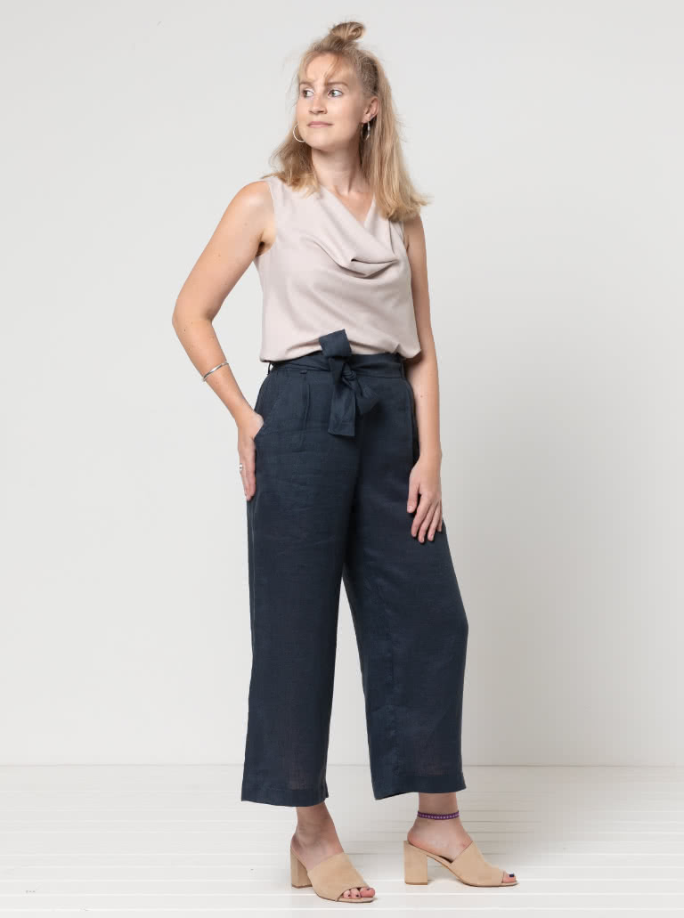 Clare Pant By Style Arc - This elastic waist, wide leg pant features a fashionable 7/8th leg length, pockets and tie belt.