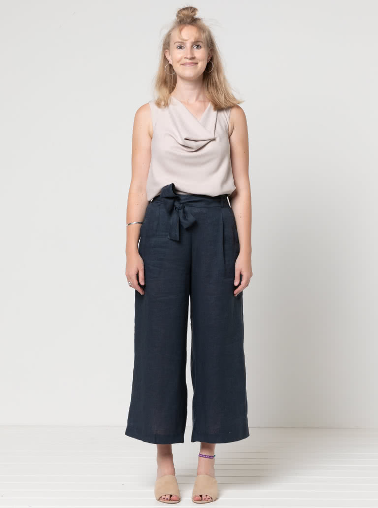 Clare Pant By Style Arc - This elastic waist, wide leg pant features a fashionable 7/8th leg length, pockets and tie belt.