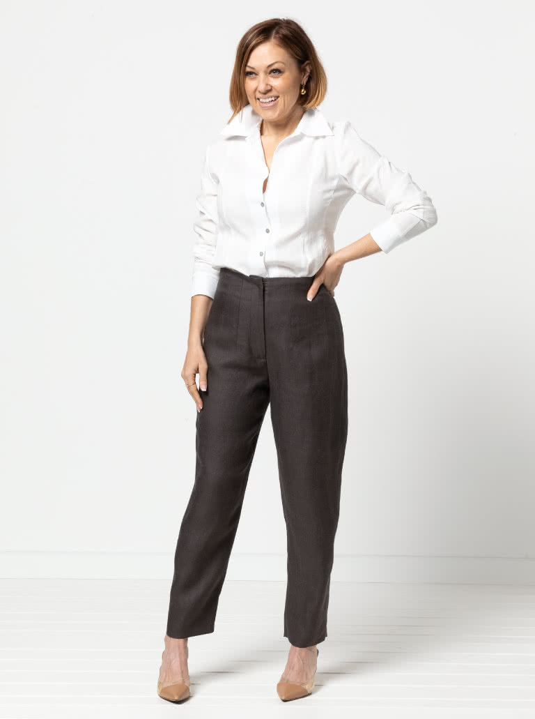 Claude Woven Pant By Style Arc - Slim line pant with a Hollywood waist and fly front