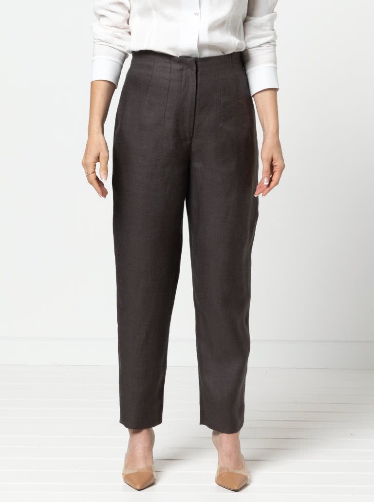 Claude Woven Pant By Style Arc - Slim line pant with a Hollywood waist and fly front