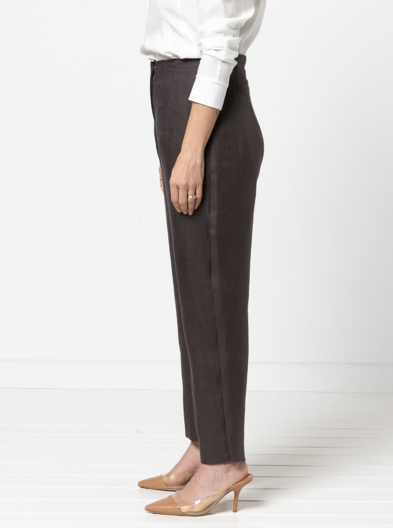 Claude Woven Pant By Style Arc - Slim line pant with a Hollywood waist and fly front