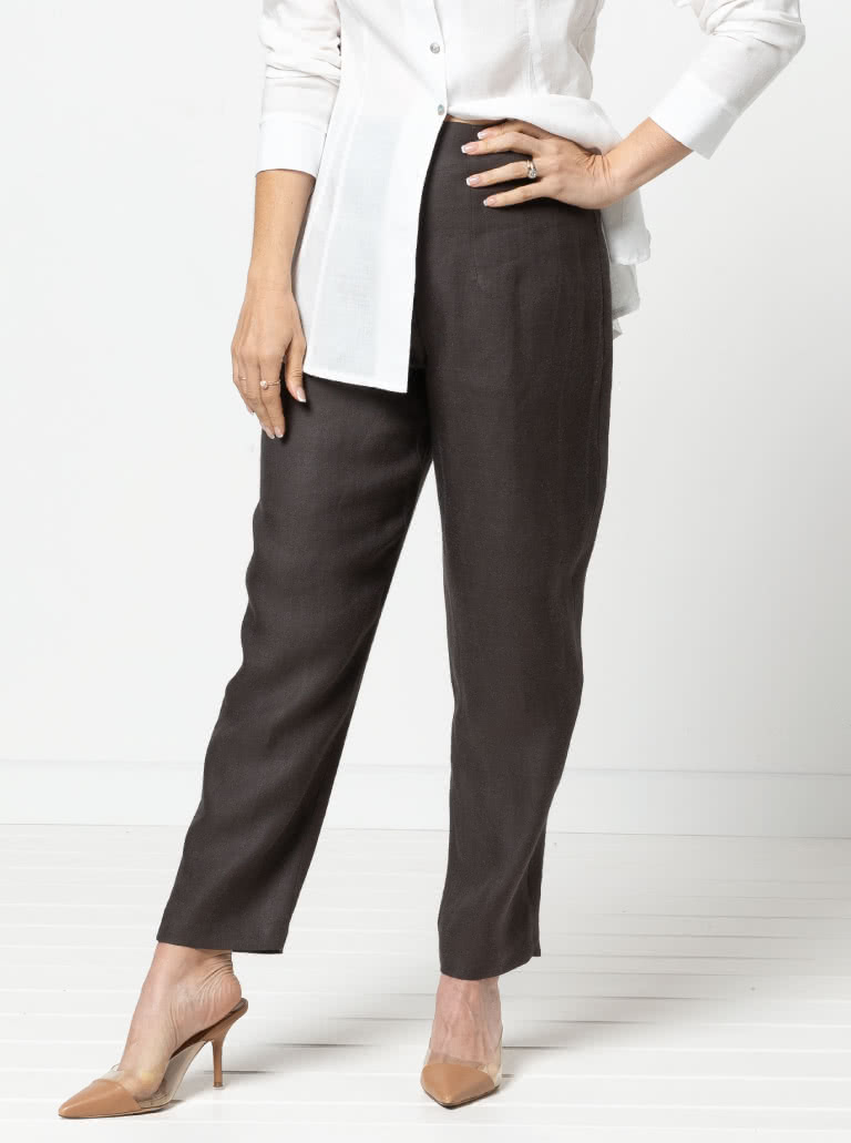 Claude Woven Pant By Style Arc - Slim line pant with a Hollywood waist and fly front