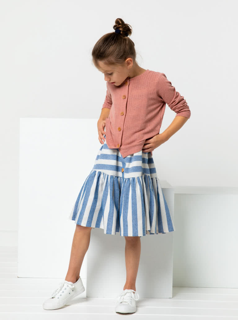 Claudia Kids Dress By Style Arc - A-line swing dress with spaghetti strap ties and hem frill, for kids 2-8