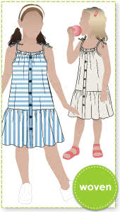 Claudia Kids Dress By Style Arc - A-line swing dress with spaghetti strap ties and hem frill, for kids 2-8