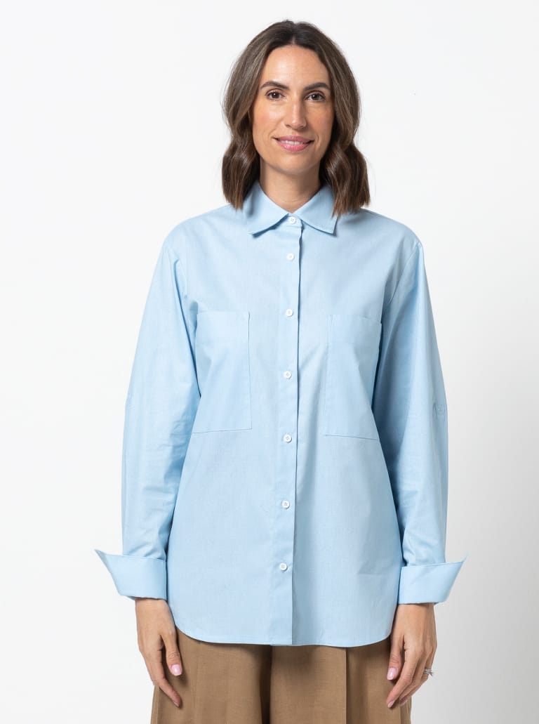 Clayton Woven Shirt Pack By Style Arc - Shirt with two body shape options - a "relaxed shape" shirt with a back yoke and optional collars, sleeves and pockets or a "classic fit" shirt with optional front and back yokes, sleeves, collars and pockets.