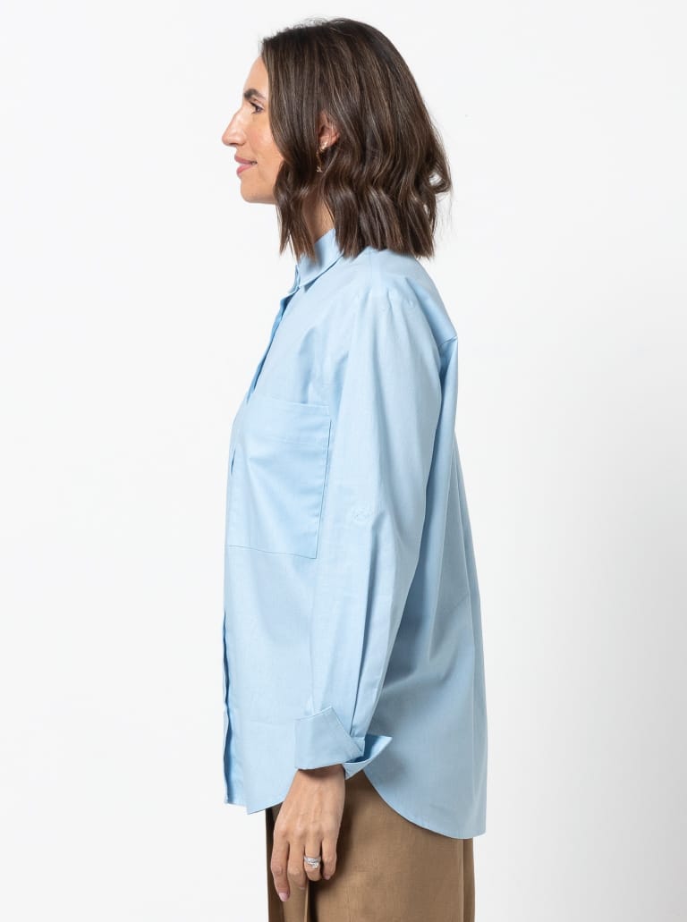 Clayton Woven Shirt Pack By Style Arc - Shirt with two body shape options - a "relaxed shape" shirt with a back yoke and optional collars, sleeves and pockets or a "classic fit" shirt with optional front and back yokes, sleeves, collars and pockets.