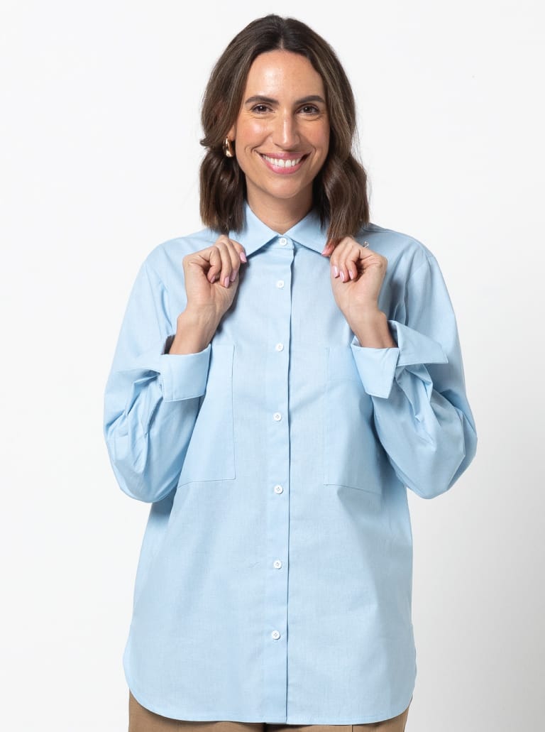 Clayton Woven Shirt Pack By Style Arc - Shirt with two body shape options - a "relaxed shape" shirt with a back yoke and optional collars, sleeves and pockets or a "classic fit" shirt with optional front and back yokes, sleeves, collars and pockets.