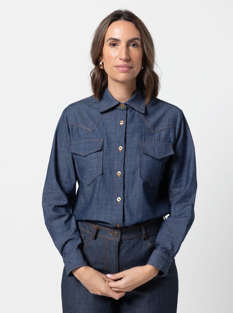Clayton Woven Shirt Pack By Style Arc - Shirt with two body shape options - a "relaxed shape" shirt with a back yoke and optional collars, sleeves and pockets or a "classic fit" shirt with optional front and back yokes, sleeves, collars and pockets.