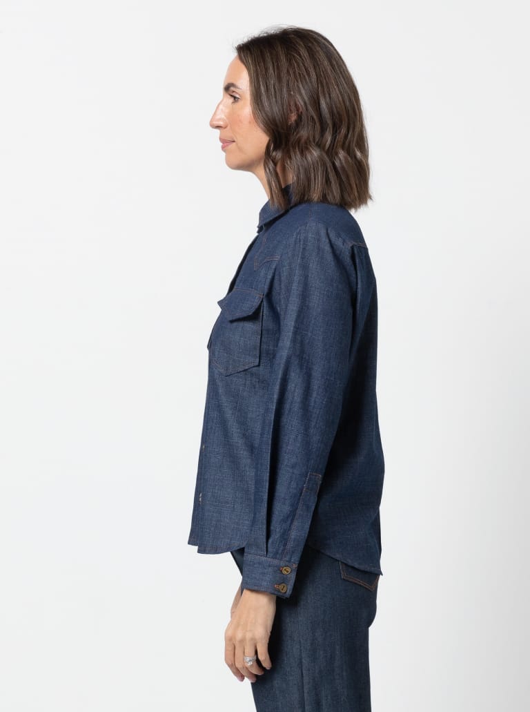 Clayton Woven Shirt Pack By Style Arc - Shirt with two body shape options - a "relaxed shape" shirt with a back yoke and optional collars, sleeves and pockets or a "classic fit" shirt with optional front and back yokes, sleeves, collars and pockets.