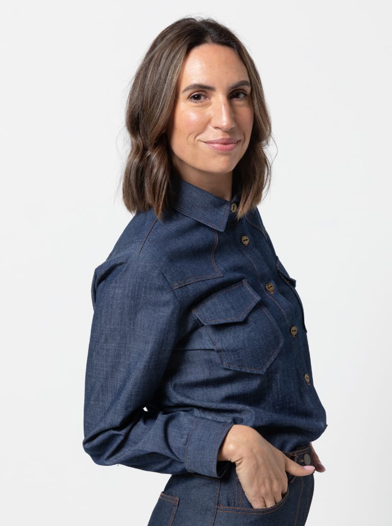 Clayton Woven Shirt Pack By Style Arc - Shirt with two body shape options - a "relaxed shape" shirt with a back yoke and optional collars, sleeves and pockets or a "classic fit" shirt with optional front and back yokes, sleeves, collars and pockets.
