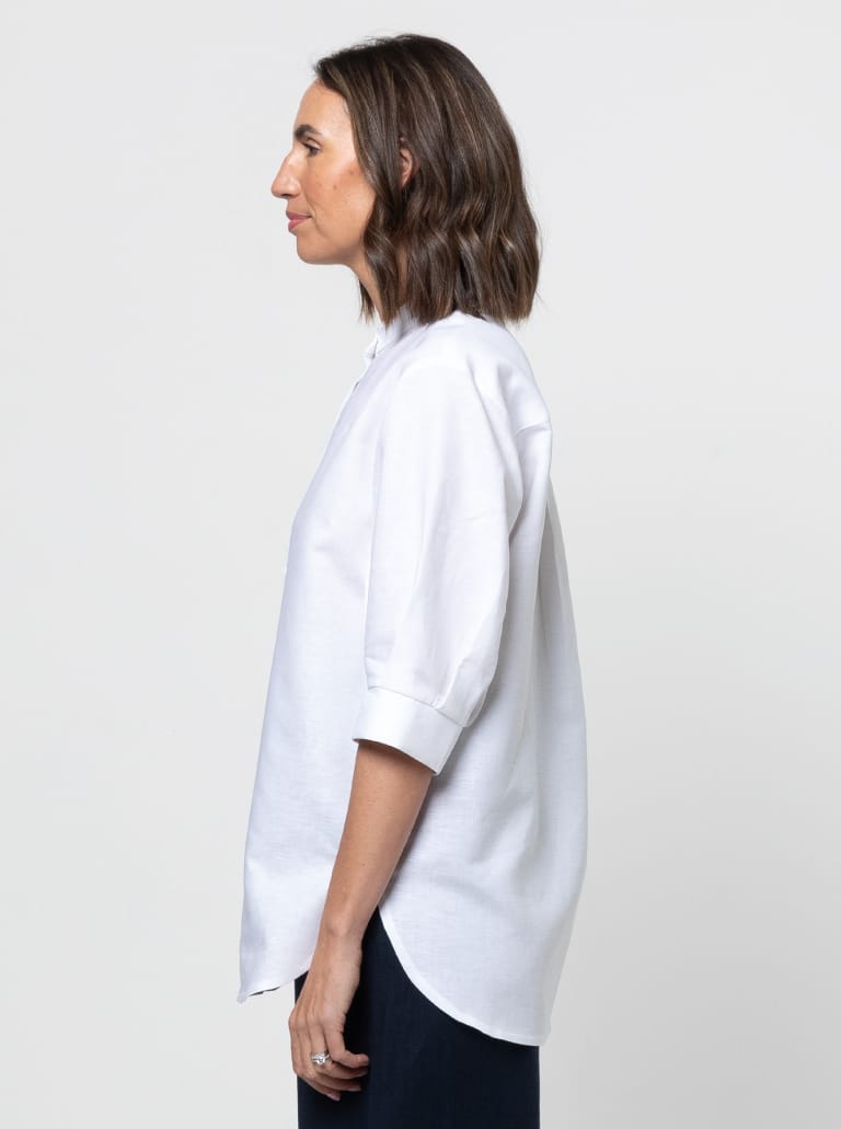 Clayton Woven Shirt Pack By Style Arc - Shirt with two body shape options - a "relaxed shape" shirt with a back yoke and optional collars, sleeves and pockets or a "classic fit" shirt with optional front and back yokes, sleeves, collars and pockets.