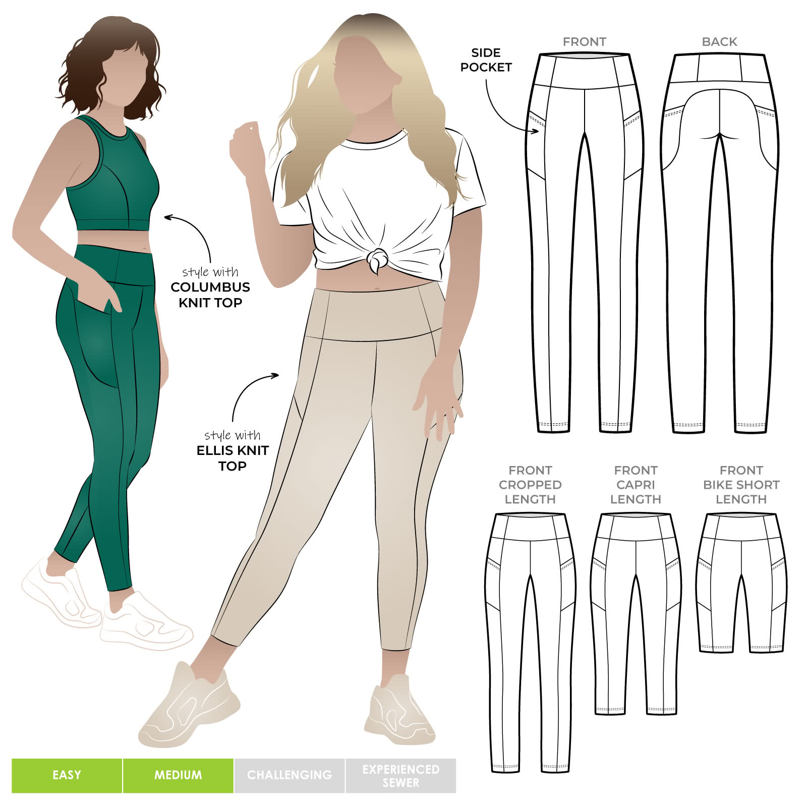 High Rise Leggings Sewing Pattern Pants XS-XL Instant Download