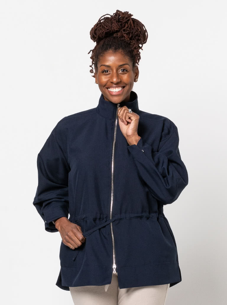 Columbus Woven Jacket By Style Arc - Oversized zip up shell coat with drawstring waist.