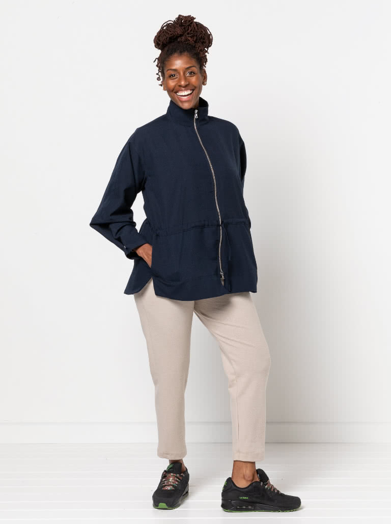 Columbus Woven Jacket By Style Arc - Oversized zip up shell coat with drawstring waist.