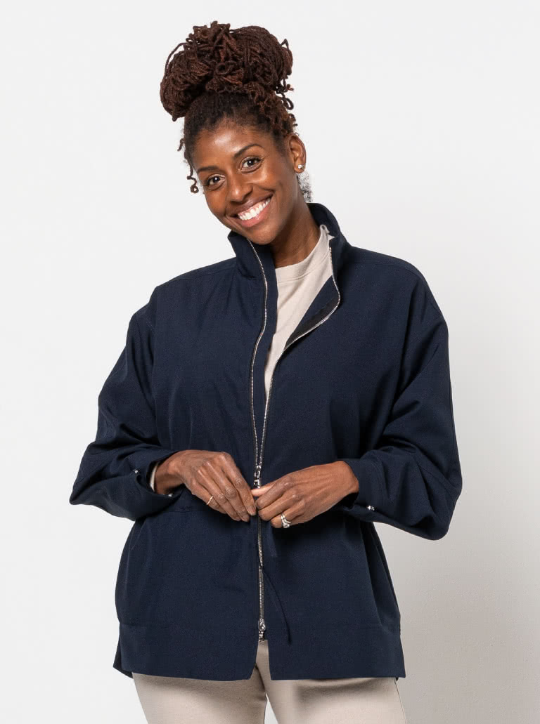 Columbus Woven Jacket By Style Arc - Oversized zip up shell coat with drawstring waist.