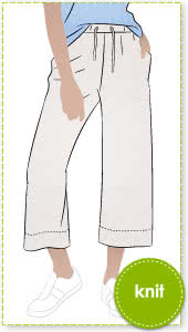 Como Knit Pant Sewing Pattern By Style Arc - Wide leg knit pant sewing pattern featuring an elastic waist and in-seam pockets